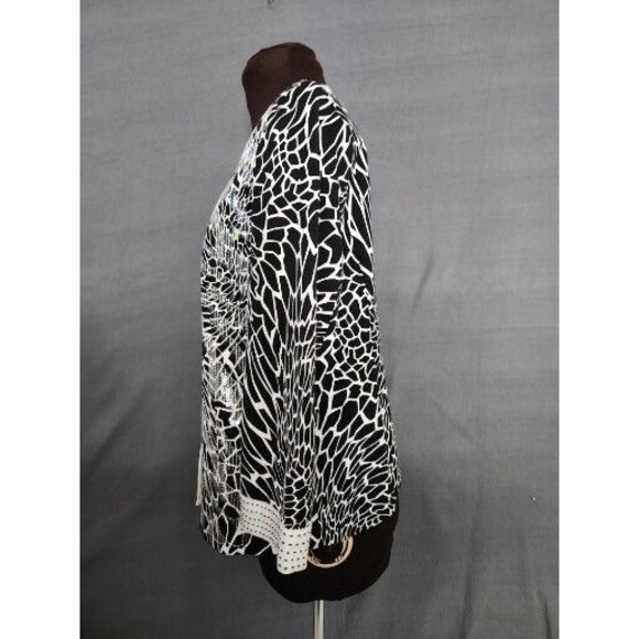 Chicos‎ Black & White Abstract Floral Print Jacket Button Cotton Cardigan Sz 0 S - Picture 2 of 10